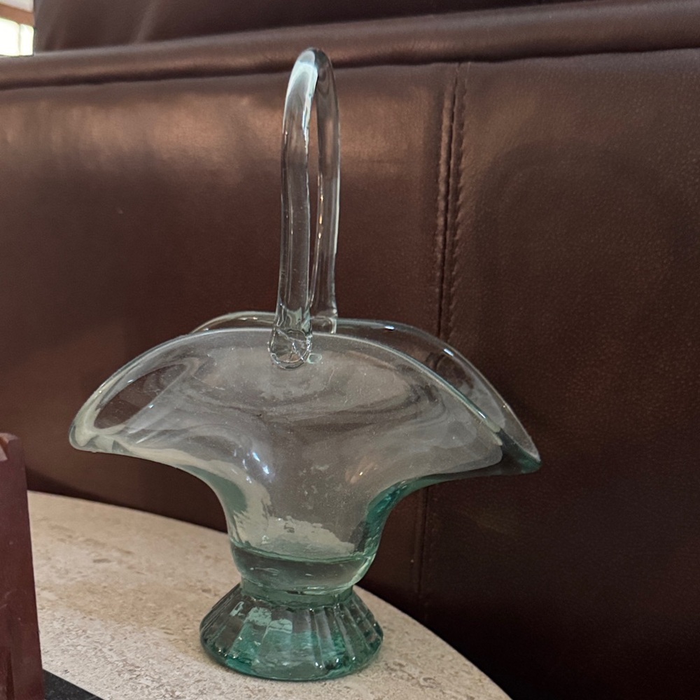 Clear Aqua Glass Basket Vase
